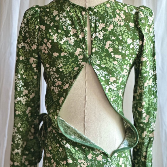 SALE!  Reformation Dress (0) Slit Green Floral Dress - BROKEN ZIPPER:( - Picture 6 of 13